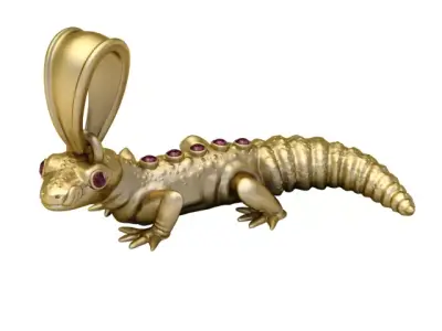 Luxury Lizard Charm Pendant with Gemstone Spine 3D print model