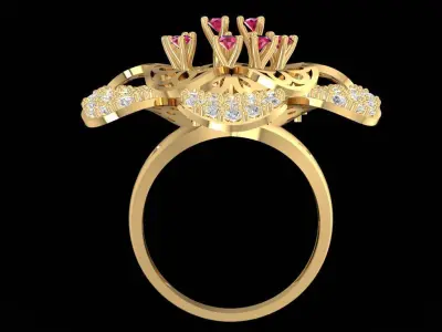 Luxury Floral Ruby Diamond Cocktail Ring for Women 3D Model 1234 3D print model