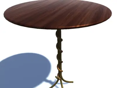 Table 2 round wooden with gold base 3D model