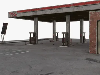 Old Gas Station Abandoned 2 Low-poly 3D model