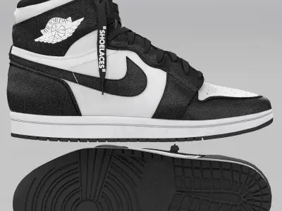 white nike air jordan 1 retro 3D model