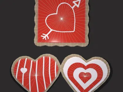 Valentines Cookies Hearts and Square Free low-poly 3D model
