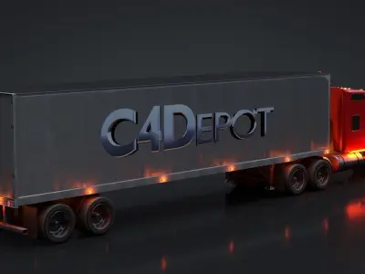 Semi Truck with Trailer Rigged C4D 3D model