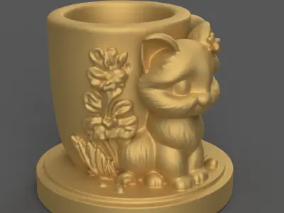 Adorable Cat planter candy container urn candle holder 1 3D print model