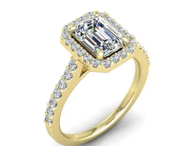 Luxury Engagement Diamond ring emerald 3D print model