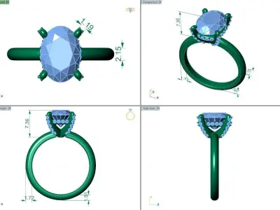 Oval Engagement Ring 10x7 Oval Cut - 538 3D print model