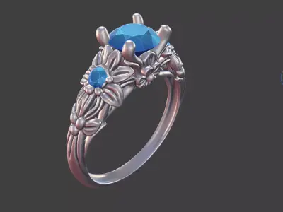 NARROW DAISY TWO-STONE PRONG ENGAGEMENT RING 3D print model