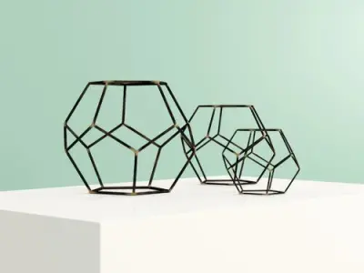 Iron Gold highlight Amin Geometric Orb Sculpture Set 3D model