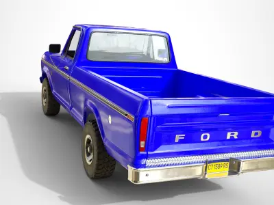 Ford Classic F100 pickup 1976 New Blue Low-poly 3D model