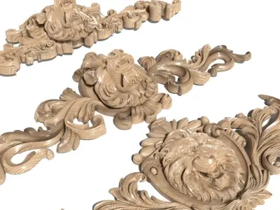Cartouche-022 ornate wood carvings - 3D model