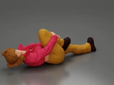 woman in mini jacket lying on the floor touching injured knee 3D print model