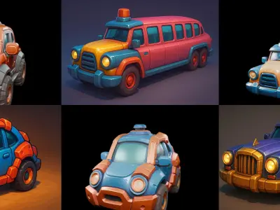Stylized Car Advanced model bundle 13 pack 100 glb 3D model