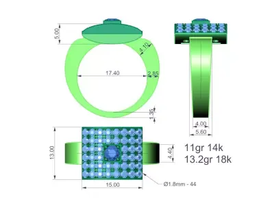 Diamond Signet Ring 3D print model