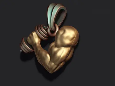 muscle arm with barbell pendant 3D print model