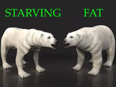 2 Bears - bony skinny starving ravenous emaciated gaunt polar Low-poly 3D model