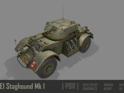 T17E1 Staghound Mk1 Armoured Car PBR Low-poly 3D model