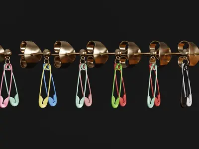 Safety pin earrings 7 styles 11 colors v5 3D model