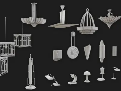  Art Deco Lamps - 3D Asset Pack 3D model