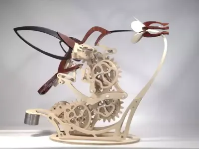 3D Wooden Hummingbird Kinetic Sculpture Model 3D model