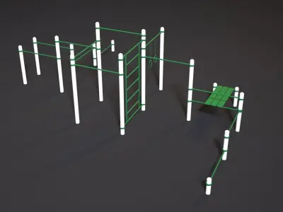 Workout 5 wooden playground set with poles 3D model