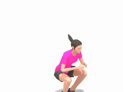 squat jump Exercise Woman Animation Low-poly 3D model
