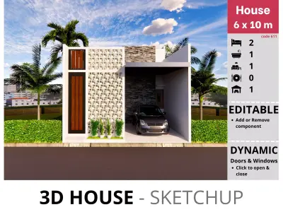 House 6x10m code 611 - Sketchup 3D model 3D model 3D model