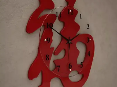 Red Background Wall Clock 09 3D model