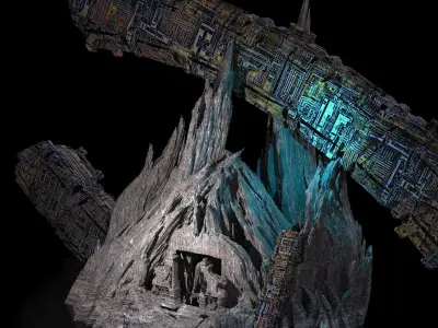 Crashed Engineer ship inspired cliffs 3D 3D model