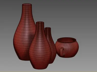 vase819 three vases and bowl 3D model