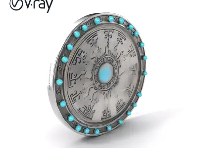 Magical Silver Shield with Turquoise Gemstones model pack Low-poly 3D model