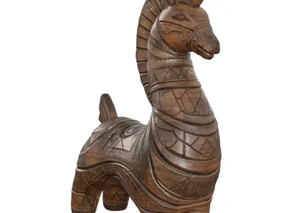 Wooden Stylized Horse Statue - Folkloric Carved Animal 3D Model 3D model
