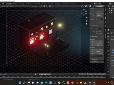 godfather building and car blender low poly model Low-poly 3D model