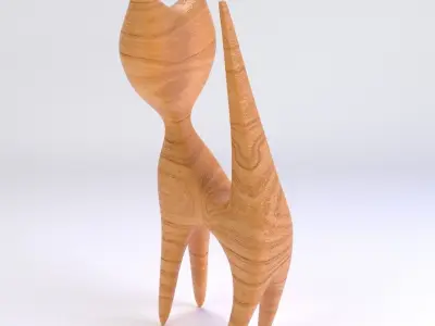 Wooden Cat Figurine 3D model