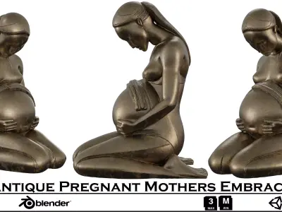 Antique Pregnant Woman Statue - Mothers Embrace 3D Model Low-poly 3D model