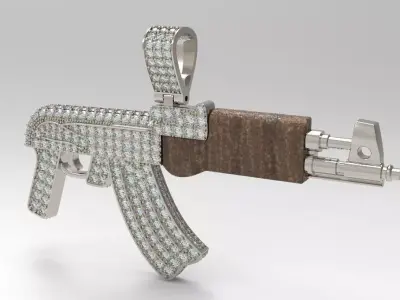 AK gun luxury diamond pendant 3D print model