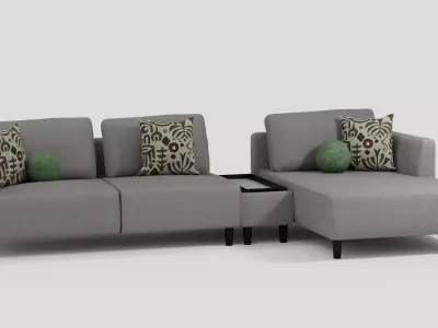 Modern L Shaped Sofa with Console  Pillows 3D model