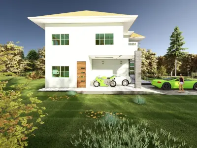 Modern 3d and 2d house plan Low-poly 3D model