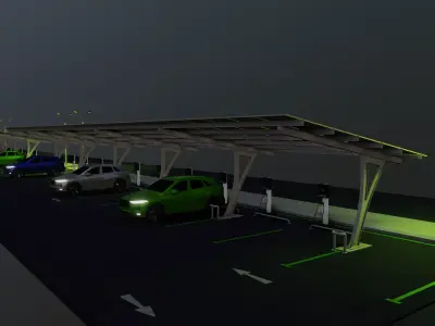 Low Poly Solar Carport Type-4 Pack Low-poly 3D model