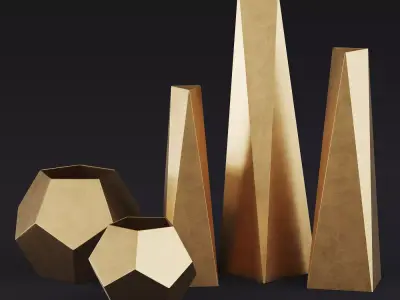 RH Brass Geometric Vase Collection 3D model