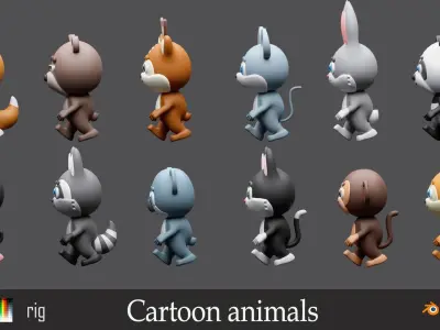 Cartoon character animals Low-poly 3D model