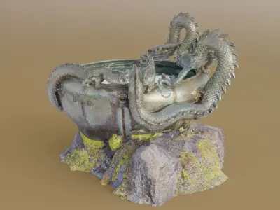 Japanese Dragon Fountain Low-poly 3D model