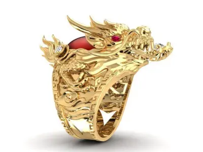 Luxury Chinese Dragon Gold Ring for Men  2075 3D print model