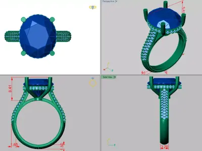 Oval shaped Ring with under Halo and pave setting on the shank 3D print model