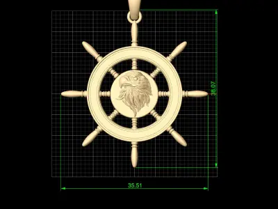 Eagle wheel pendant  silver gold jewelry printable 3D model 3D print model