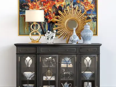 Set-146 sideboard with two lamps and mirror 3D model
