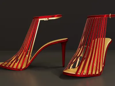 3D red and gold women formal shoe designed with 3ds Max 3D model