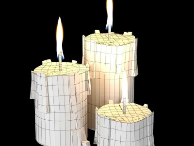 Candels three burning candles 3D model