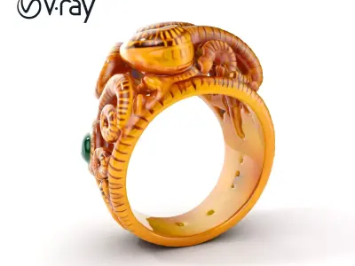 Intricate Gold Ring with Gemstone Model Pack Low-poly 3D model