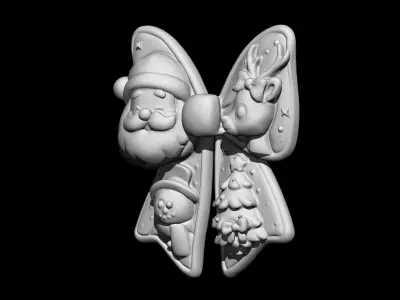 Charming Christmas Bow with Santa Reindeer and Snowman 3D print model