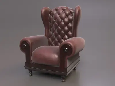 Leather Fancy Vintage Arm Chair Couch 3D model
